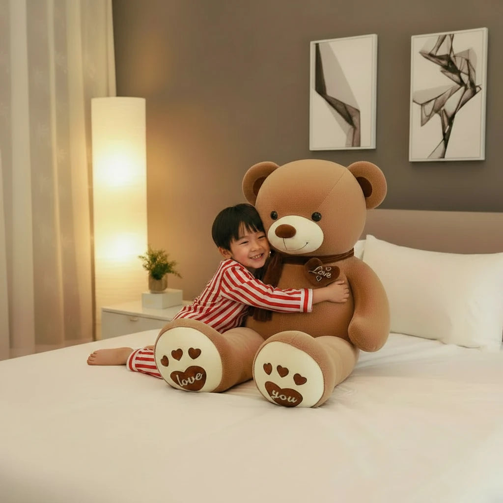Ours en peluche marron clair de 80 cm de la marque Petit-Ours, doux et moelleux, parfait pour les câlins.