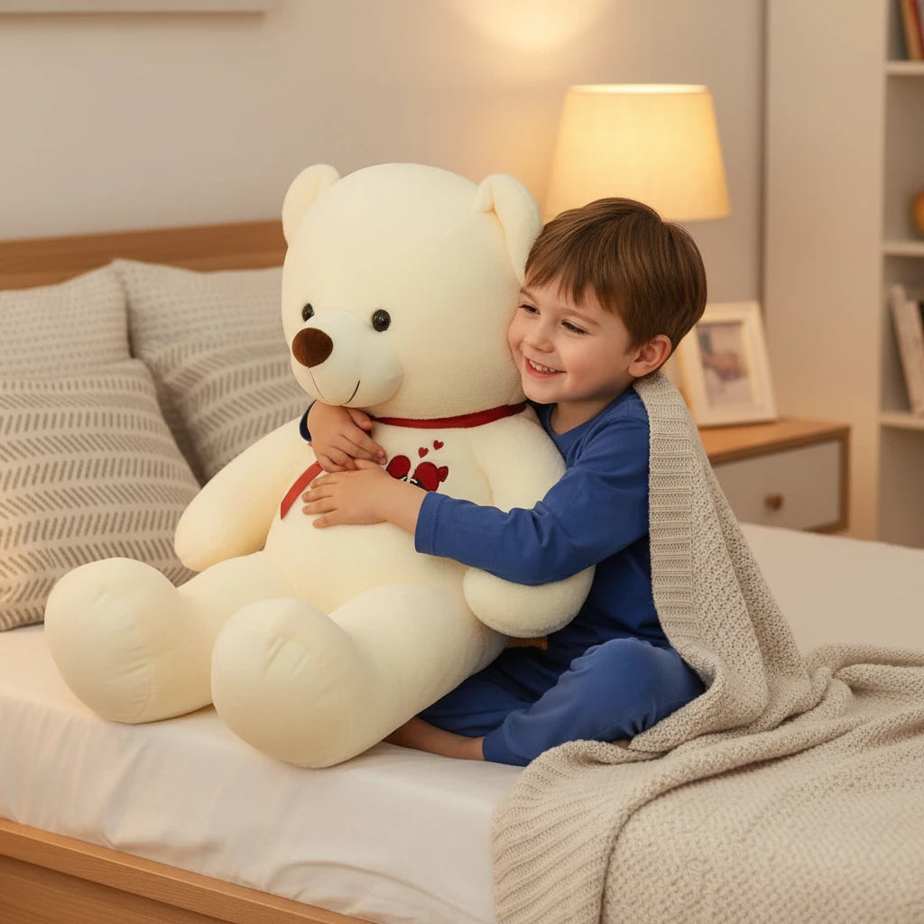 Ours en peluche marron foncé de 60 cm de la marque Petit-Ours, doux et câlin, posé sur un fond neutre.