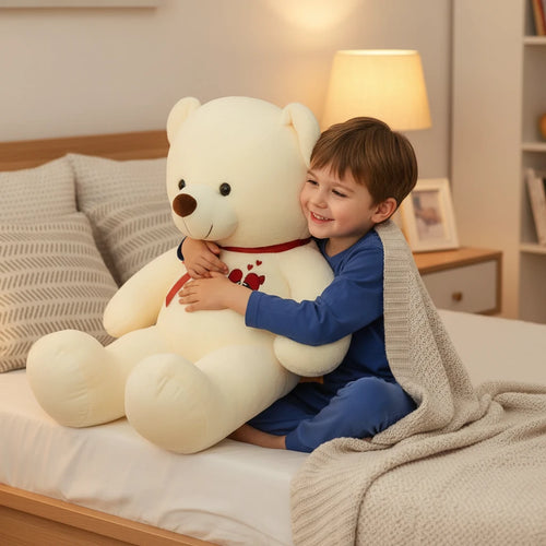 Ours en peluche marron foncé de 60 cm de la marque Petit-Ours, doux et câlin, posé sur un fond neutre.